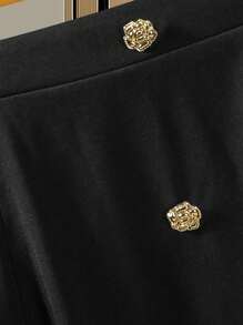 Modelyn 黑色纽扣装饰A字修身半身裙，时尚显瘦，适合春秋季节 - 黑色 - 查看 5