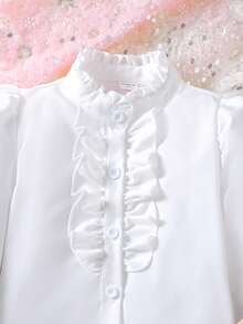 SHEIN Sparklyn Vestito da pinafore per ragazza pre-adolescente con camicia bianca a maniche lunghe, outfit casual - Cachi - Visualizzare 5