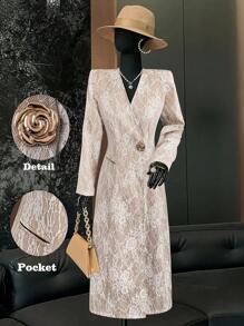 SHEIN Clasi Eleganter Vintage-Spitzen-Blazer in Große Größen - Aprikosenfarben - Übersicht 3