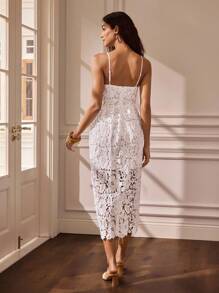 Glamance BiGraphic Women's Solid Color Hollow Out Spaghetti Strap Contrast Lace White Dress Wedding Guest Dress Women Off The Shoulder Dress Casual - White - View 3