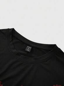 ROMWE MEN Goth Áo thun thoải mái có họa tiết chữ thập đính đá đỏ, thương hiệu thường ngày - màu đen - Xem 5