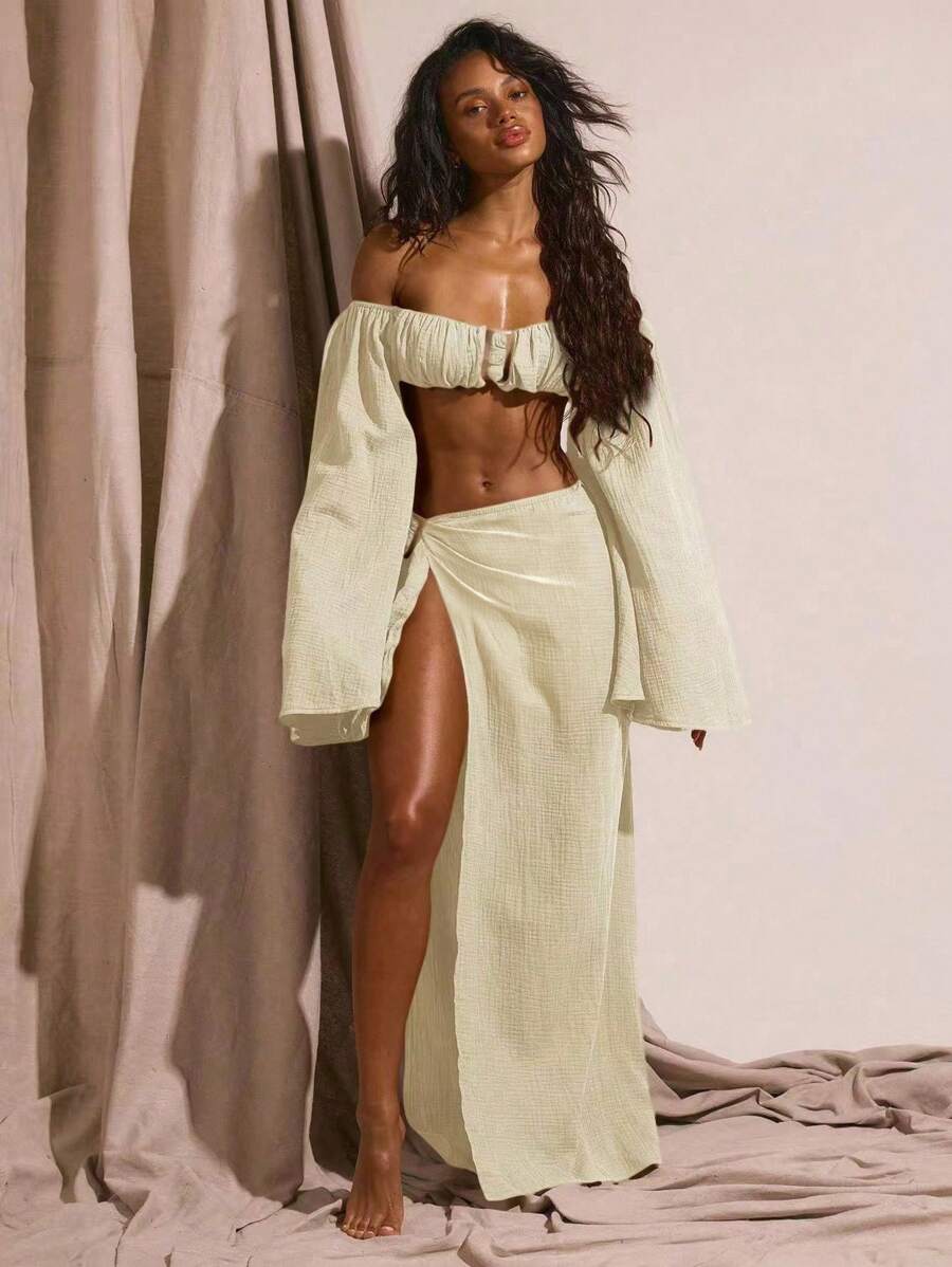 Musera Resort Cheesecloth Sarong Tie Side Maxi Skirt Co Ord Bottom Only Spring Summer Vacation Sexy Boho Ibiza Festival Beach Swim Cover Up Elegant Wedding Guest Fall Party