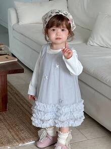 DAZY 女童圆领韩版荷叶边星星中长款派对生日连衣裙 - 灰色 - 查看 6