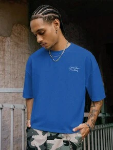 PAVTROS Áo thun nam dáng rộng in hình trái cây mùa hè nhiều màu sắc - Màu xanh lam - Xem 2