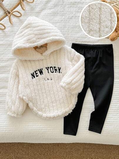 LMoss Kids LMoss  2pcs Baby Girl Knitted Hoodie Sweatshirt And Leggings Set Fall Winter