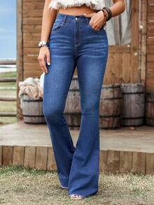 大码女式休闲弹力口袋牛仔裤 - 淺色水洗藍 - 查看 3