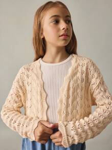 Tween Girl Casual Everyday Comfortable Knit Cardigan,In Fall/Winter - Apricot - View 4
