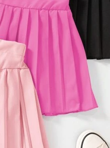 SHEIN Explorewe 3 件套女童夏季时尚纯色百褶裙，适合日常休闲穿着 - 彩色 - 查看 5