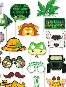 SHEIN 1套/3套/5套 趣味创意丛林动物手持拍照道具 - 为您的庆祝活动增添节日气氛的完美之选 - 彩色 - 查看 5