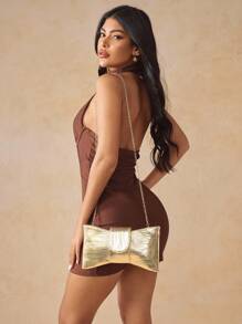 SHEIN SXY 女士晚宴包、手拿包、斜挎包、时尚、优雅、简约、个性化、多功能、经典、彩色珍珠、蝴蝶结、适合鸡尾酒会、派对、舞会、俱乐部、约会、生日、晚会、约会之夜、舞会、下午茶、情人节 - 金色 - 查看 7