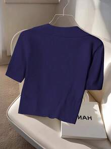 Franclia Áo len cổ polo mềm mại phong cách Hàn Quốc mới, thoải mái và đa năng cho nữ - Màu xanh hải quân - Xem 2