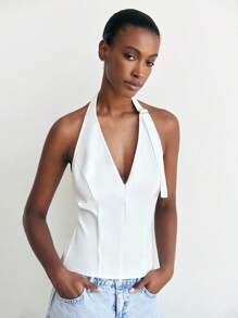 Maija Áo hở lưng màu trơn gợi cảm cho nữ, mùa hè - trắng - Xem 7