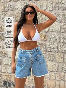 EURMUSE 100%纯棉心形口袋高腰短裤