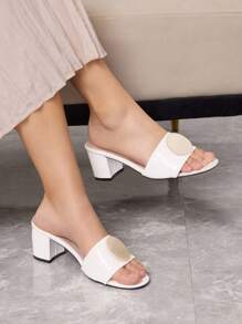 Sleekvia Middle Eastern Style Versatile Peep Toe Chunky Heel Sandals, Commuter & Vacation Chic Roman High Heels For Women - White - View 5