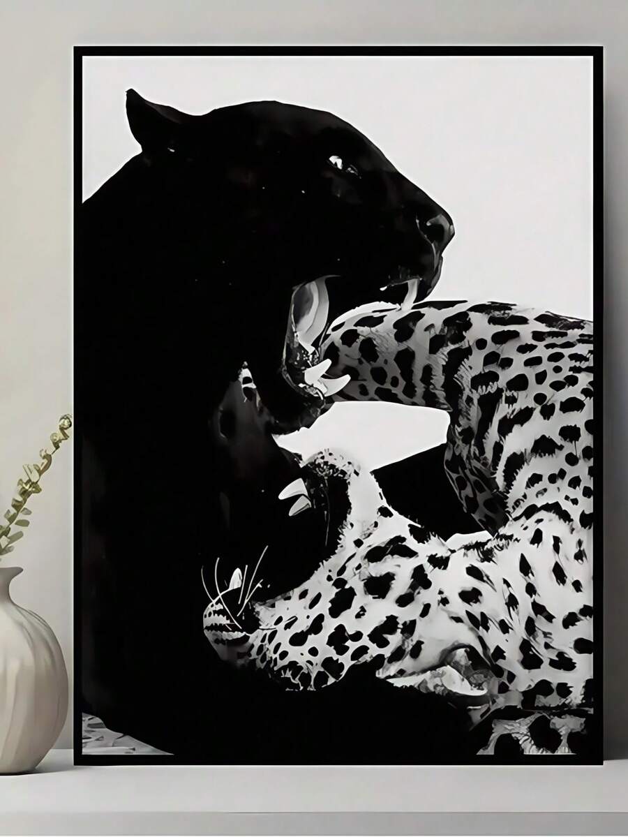 1 件豹纹墙饰 - 黑白复古动物摄影帆布印刷品无框时尚装饰适用于卧室客厅办公室咖啡厅 - 彩色 - 查看 1
