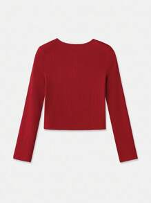 lacRébo Red Fitted Long Sleeve Top With Mini Pink Satin Bows And Open Chest Detail Fall Women Clothes Top Spring Summer  New Year Top - Red - View 8