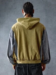 ROMWE MEN Street Life Men's Butterfly Graphic Print Contrast Color Drawstring Pocket Hoodie Sweatshirt - Brown - View 8