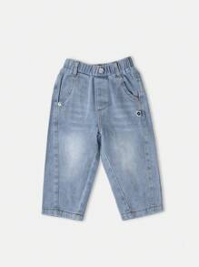 SUMWON 男婴宽松牛仔裤，弹力踝部经典日常休闲舒适玩耍裤，适合儿童四季裤