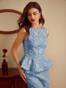 Vintamour Ensemble vintage élégant pour femme 2 pièces, top court jacquard et pantalon large, printemps/été