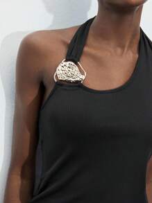 Maija Top de mujer de color liso, estilo sencillo y de moda, adecuado para el verano - Negro - Ver 5