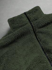 PAVTROS Manfinity Streetrush 男士秋冬羊毛拉链立领刺绣夹克，垃圾摇滚风 - 綠色 - 查看 8