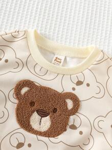 Cozy Pixies Maglia a girocollo in maglia morbida con stampa di orsetti cartoni animati, manica lunga, per bambina