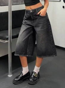 CasuGlow Women's Pocketed Wide Leg Loose Casual Versatile Denim Shorts - Black - View 4