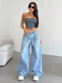 EURMUSE Women High Waist With Pockets Wide Leg Loose Casual Versatile Jeans Women Clothing Y2k Women Summer Clothing Women Summer Sets Woman S Summer Clothes - Medium Wash - View 3