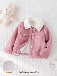 Cozy Pixies Baby Girl Thermal Lined Turndown Collar Long Sleeve Jacket, Versatile & Comfortable,In Fall/Winter - Pink - View 6