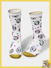 TOM & JERRY X SHEIN Women's Comfortable Soft Polka Dot & Cartoon Mouse Pattern Socks - Multicolor - View 1