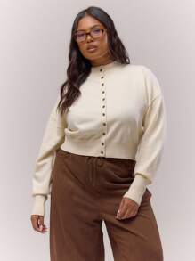 MUSERA Plus Size Button Up Fitted Waist Cardigan Cute Elegant Classy Casual For Women Curve Butterscotch Evening Party Elegant - Yellow - View 1
