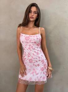 Aloruh Women's Butterfly Sequin Embroidery Backless Criss-Cross Tie Flare Mini Dress, Pink, Spring/Summer - Pink - View 4