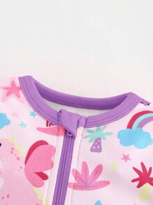 Cozy Pixies 新生女婴卡通动物恐龙彩虹象印花柔软针织连脚连体衣，紫色，长袖连体衣睡衣