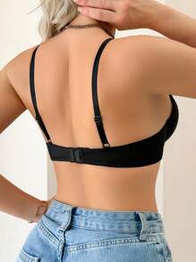 SHEIN Smooth Seamless Simple Underwire Lightly Padded Supportive Basic Bra - Black - View 2