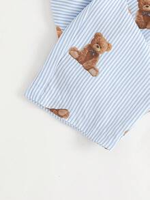 Cozy Pixies 2件套男童卡通熊图案翻领短袖开衫和松紧腰短裤套装 - 霧霾藍 - 查看 4