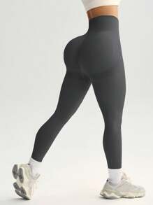 Gameset SHEIN Sport Nahtlose Yoga-Leggings mit breitem Bund und Po-Raffung, Fitnesshose für Chinesisches Neujahrsfest