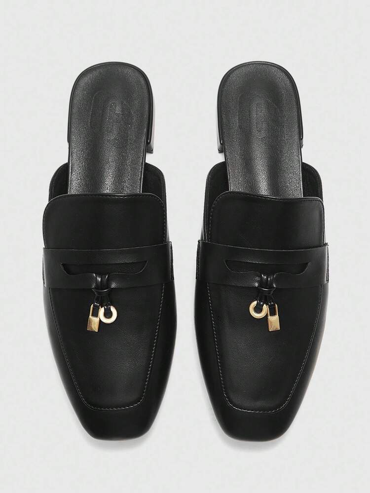 CUCCOO BIZCHIC Women's Square Toe Comfortable Casual Daily Versatile Black Flat Loafers, Mules Spring Shoes