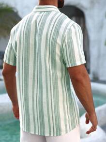 VENTUSAIL Camisa casual de manga corta con botones para hombre, de verano - Verde - Ver 2