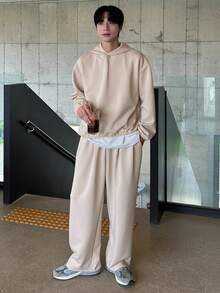 DAZY 男士纯色卡其色连帽衫套装，秋季 - 卡其色 - 查看 5