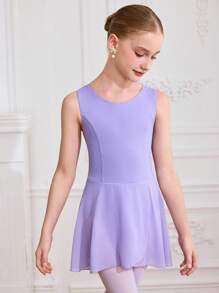 SHEIN Tween Girls Activewear, Tween Girls Dancewear Ballet Tutu Skirt, Back To School Campus Workout, Training Competition, Casual Daily Wear, Fashion Solid Color Knit Chiffon Skirt With Anti-Exposure Design, Comfortable Stretch Dance Jumpsuit Fall Winter