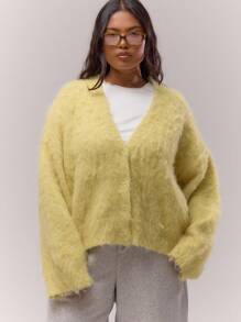 MUSERA Áo khoác cardigan dệt kim mềm mại cổ chữ V cài nút, kiểu dáng dễ thương, thanh lịch, sang trọng, thoải mái dành cho nữ, thích hợp mặc ở nhà vào mùa xuân hoặc lễ Phục sinh. - Màu vàng - Xem 1