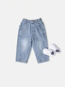 SUMWON 男婴宽松牛仔裤，弹力踝部经典日常休闲舒适玩耍裤，适合儿童四季裤