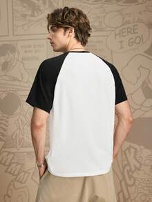 Astro Boy X SHEIN Men's Casual Cartoon Pattern Contrast Color Raglan Sleeve T-Shirt, Summer - White - View 2