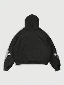 ROMWE MEN Street Life Herren Langarm Lässig Thermofutter Hoodie Sweatshirt mit Kreuz Anime Muster, Herbst Winter