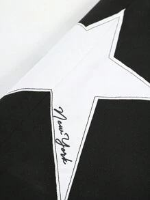 Manfinity EMRG 男士休闲街头风抽绳腰部星星字母印花宽松阔腿运动裤 - 黑色 - 查看 6