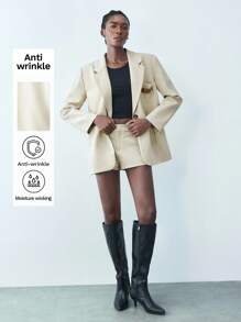 Maija 2025春夏系列，以七月四日、圣约翰、毕业典礼、奶油黄假日为主题，女士休闲宽松秋季西装外套，适合各种场合。 - 卡其色 - 查看 1