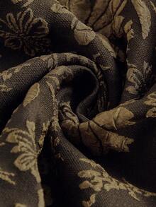 SHEIN ICON 深V领蝴蝶结系带宫廷风浪漫提花缎面连衣裙 - 棕色 - 查看 5