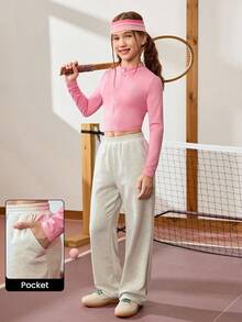 JNSQ Tween Girls 2pcs Outfit Set, Sports Clothing For Girls, Children Autumn/Winter Sportswear, Slim Fit Long Sleeve Sports Jacket With 3M Reflective Logo Graphic Paired With Loose Sweatshirt And Pants, Suitable For Autumn, Winter Daily Wear, Outdoor Activities, Vacation, Streetwear, Party And Leisure - Multicolor - View 5