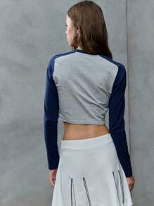 SHEIN Unity Brooklyn NYC Graphic Long-Sleeve Raglan Tee,Sporty Comfy Gray T-Shirt,Casual Autumn School Back-To-School Must-Have Top,Effortless Layering Tee - Grey - View 2