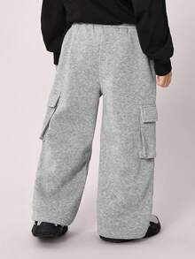 SHEIN Spodnie dresowe dla dzieci i młodzieży, luźne, proste, w kolorze moro, w kolorze szarym, idealne na powrót do szkoły, na wakacje, w podróż, do uprawiania sportu w sezonie jesienno-zimowym